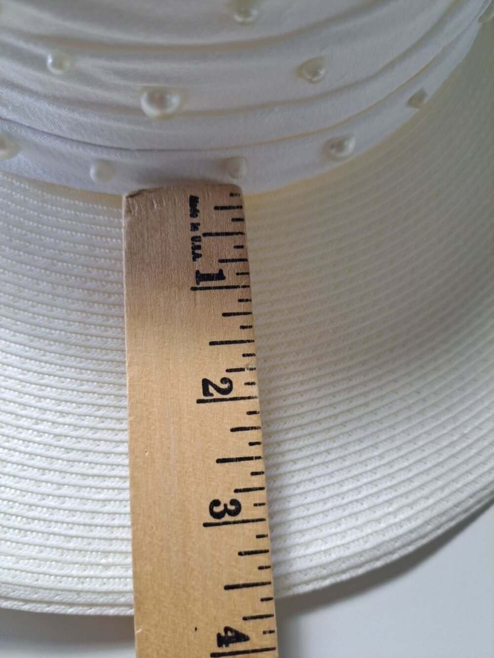 Whittall & Shon Kentucky Derby Hat White Wide-Brim Church Pearl Accents Formal - Picture 8 of 9